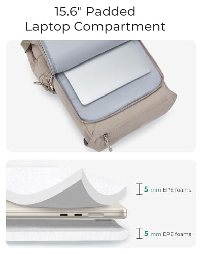 BAGSMART College Laptop Backpack, Large Opening Travel Backpack for Women, Outdoor Backpack for 15.6 Inch Laptop, Beige - color: Beige