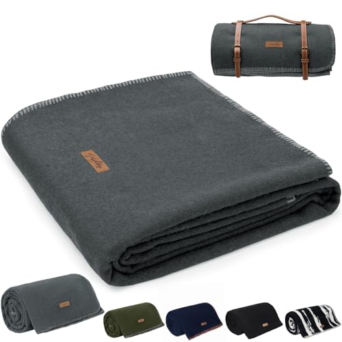 Molithe 100% Wool Blanket, 62" x 86", Warm, Thick, Washable, Military Wool Blanket, Great for Camping, Outdoors, Sporting Events, Survival Kits - color: Military Gray, size: Large