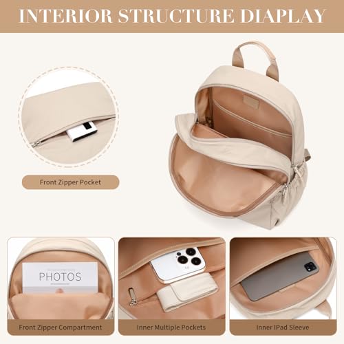 GOLF SUPAGS 13L Mini Backpack Lightweight Nylon Daypack for Women, Small City Pack, Versatile Ladies Backpack for Shopping & Travel, Light Apricot - color: Light Apricot, size: 13 Liters