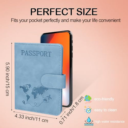 Passport Holders, RFID Blocking Credit Card Holder, PU Leather Vaccine Card Holders for Travel with Magnetic Buckle, Travel Must Haves Cruise Ship Essentials for Men, Women (Blue) - color: Blue