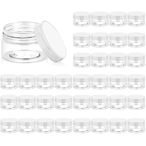 Eternal Moment 36 Pack 1 OZ Plastic Jars Round Clear Cosmetic Container Jars with Clear Lids, Perfect for Lotion, Slime，Cream, Ointments, Makeup, Eye Shadow, Samples, Pot, Travel Storage - color: Clear Lid, size: 1 Ounce