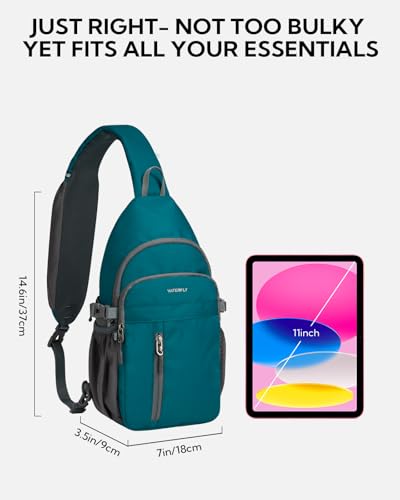 WATERFLY Small Crossbody Sling Bag: RFID Sling Backpack Chest Bag Travel Shoulder Multiple Pockets Hiking Daypack for Man Woman - color: Teal Blue