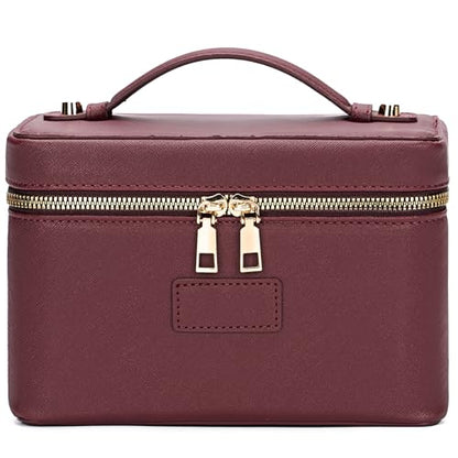 Makeup Bag Vanity Case for Women – Portable Cosmetic Bag Makeup Bag Organizer Travel Toiletry Bag with Removable Divider - color: Burgundy