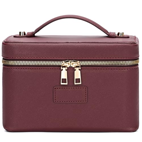 Makeup Bag Vanity Case for Women – Portable Cosmetic Bag Makeup Bag Organizer Travel Toiletry Bag with Removable Divider - color: Burgundy