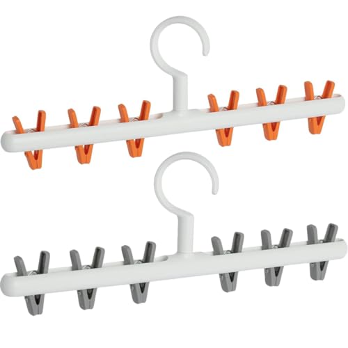 Foshine Clothes Hanger 2 Pack Clothes Drying Racks Windproof for Drying Socks Bras Underwears Baby Clothes Hats Scarfs Towels Pants and Gloves Diaper Grey Orange - color: White With Orange&grey Clips