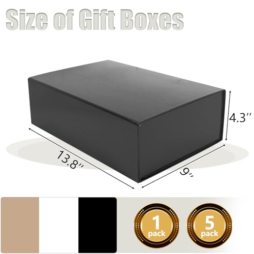 Aimyoo Black Gift Box, 13.8x9x4.3 in Presents Box with Lids Magnetic Closure Rectangle Collapsible for Groomsman Proposal Box, Wedding, Birthday Gift Packging 1 Pack - color: Black, size: 1 count (Pack of 1)