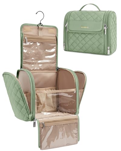 BAGSMART Toiletry Bag for Women, Travel Toiletry Bag Makeup Cosmetic Bag with Hanging Hook, Water-resistant for Toiletries Accessories Brushes Sponge - color: Green, size: Large