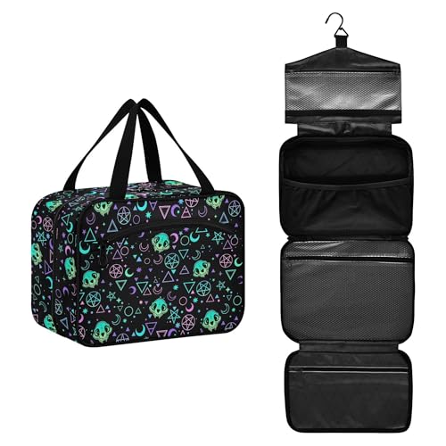 MNSRUU Hanging Toiletry Bags for Women Travel, Gothic Magic Skulls Toiletry Organizer Portable Travel Toiletry Bags Clear Wash Bags Makeup Bag Cosmetic Bag - color: Skulls 192