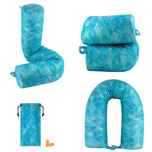 bvya Twist Memory Foam Travel Pillow for Neck, Chin, Lumbar and Leg Support-for Travling or at Home-Adjustable, Bendable Roll Pillow with Washable Elastic Polyester Cover & Eye Mask & Small Pouch - color: New Set #a