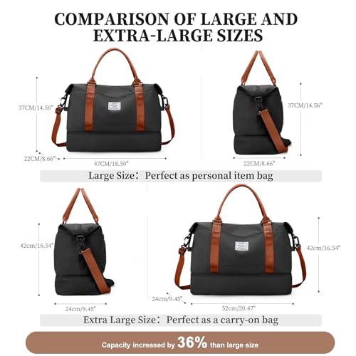 Weekender Bags for Women,Extra Large Travel Duffle Overnight Bag with Shoe Compartment,Personal Item Carry On Bag with Grid Toiletry Bag,Black & Brown - color: BlackBrown-2230, size: Extra Large