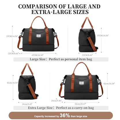 Weekender Bags for Women,Extra Large Travel Duffle Overnight Bag with Shoe Compartment,Personal Item Carry On Bag with Grid Toiletry Bag,Black & Brown - color: BlackBrown-2230, size: Extra Large