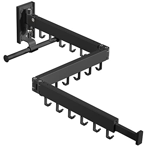 BOQORAD Drying Rack Clothing, Retractable Clothes Drying Rack,Wall Mounted Laundry Rack, Laundry Drying Rack Wall Mount,Collapsible Clothes Rack,can Fold Upward & Left & Right,Black Color - size: Plus-Black
