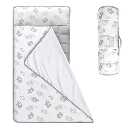 Moonsea Nap Mat for Toddlers Elephant with Pillow Blanket, Lightweight Perfect for Toddlers Preschool, Daycare, Travel Sleeping Bag Boys Girls, 21" x 50" Fit on a Standard Cot - color: elephant