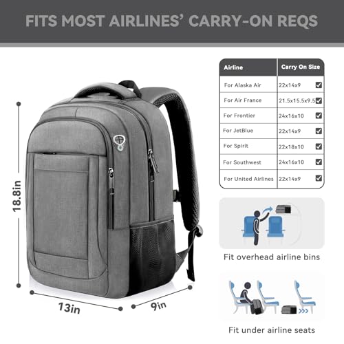 AREYTECO Travel Backpack, 17 Inch Laptop Backpack Airline Approved, Business Anti Theft Slim Sturdy Work Computer College High School Backpack Bag Fits 17.3 Inch Notebook for Men Women, Grey - color: Grey, size: 17 Inch