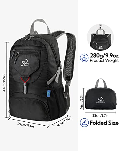 WATERFLY Small Lightweight Packable Backpack: 20l Ultra Light Foldable Travel Hiking Camping Daypack Day Pack for Man Woman - color: Black