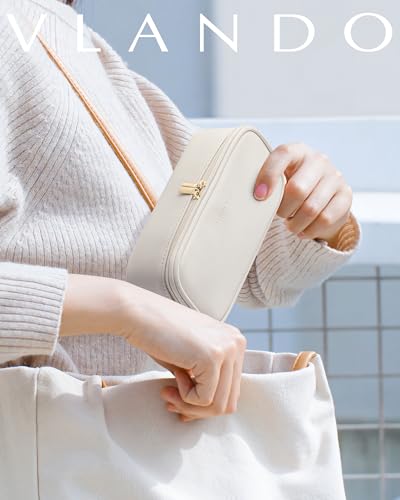 Vlando Travel Makeup Bag,Small Makeup Pouch Cosmetic Bag for Women Makeup Organizer Bag Gifts for Women Girlfriend Teacher Mom Brithday Gifts-White - color: 01-White