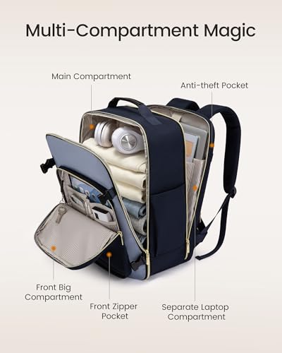 LOVEVOOK 50L Travel Backpack for Women & Men, Airline Approved Carry On Luggage with 3 Packing Cubes, TSA Overnight Bags, Waterproof Personal Item Bag, Weekender Essentials Backpacks fits 17" Laptop - color: Ink Blue-grey Blue-black, size: X-Large