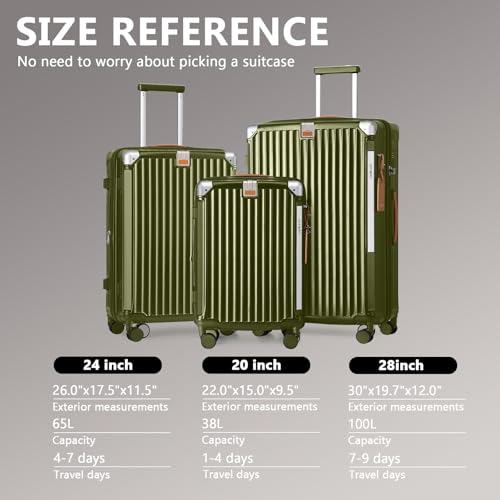 Joyway Luggage Sets 3 Piece, Expandable Suitcase with Smart Cup Holder and USB Port, Hardside Carry On Checked with TSA Lock Spinner Double Wheels, DarkGreen - color: DarkGreen, size: 3 piece set (20/24/28inch NEW)