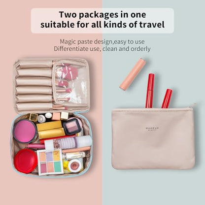 Queboom Travel Makeup Bag Cosmetic Bag Makeup Bag Toiletry bag for women and men (Blue) - color: Blue