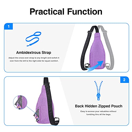 WATERFLY Tiny Crossbody Sling Backpack Anti Theft Backpack for Traveling Chest Shoulder Bag (Purple) - color: Purple (Small)