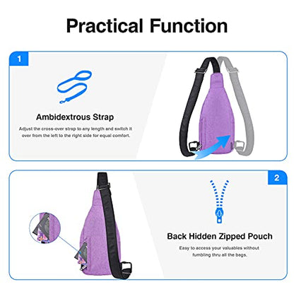 WATERFLY Tiny Crossbody Sling Backpack Anti Theft Backpack for Traveling Chest Shoulder Bag (Purple) - color: Purple (Small)