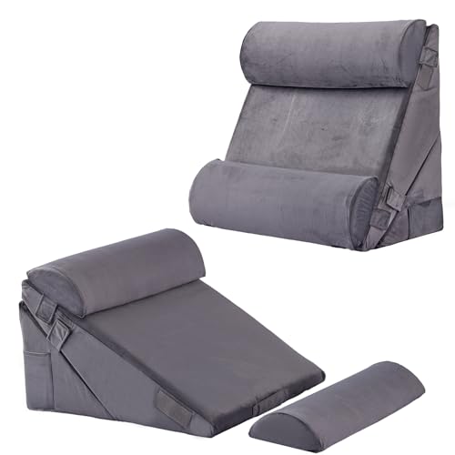 Bedluxe Adjustable 4pcs Bed Wedge Pillow Set, Memory Foam Wedge Pillows Post Surgery for Back, Neck, Leg Pain Relief, Pillow Wedge for Sleeping, Sitting up in Bed, Acid Reflux and GERD, Velvet - color: Velvet, size: Adjustable 9&12 Inch + 2 Head Pillow