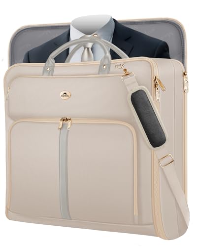 MATEIN Garment Bags for Travel for Women, Large Garment Bags for Hanging Clothes Up to 7 Suits, Business Convertible Travel Suit Carrier with Strap, Foldable Suitcase Luggage Fit 17.3" laptop, Beige - color: Beige