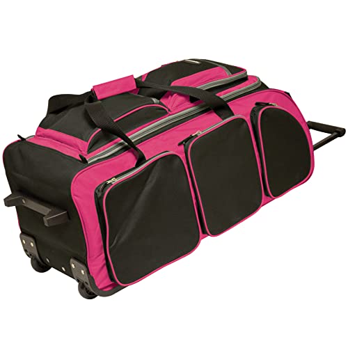 Travelers Club Xpedition 30 Inch Multi-Pocket Upright Rolling Duffel Bag - color: Hot Pink