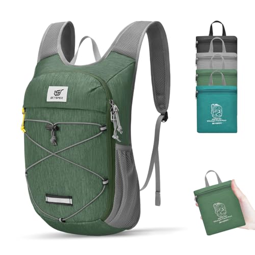 SKYSPER Foldable Hiking Backpack - 10L/15L Small Lightweight Daypack Breathable Travel Backpacks - color: Green, size: 15 l