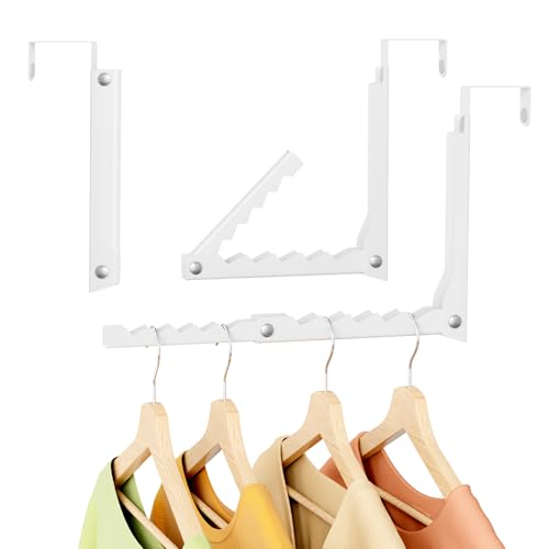 Over The Door Hanger Folding Clothes Drying Rack, Double Fold Collapsible Door Hook Organizer with 10 Slots, Heavy Duty Metal Garment Holder for Laundry, Closet, Bedroom, Fits Doors Under 1.8 Inch - color: White, size: Long-1Pack