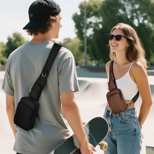 BROADREAM Sling Bag, Crossbody Bag with Anti-Theft Lock Zipper, RFID Blocking & Water Resistant for Travel Work Sport - color: Brown