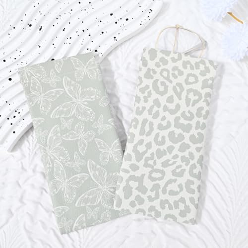 Glasses Case Soft, Eyeglass Cases for Women Portable Squeeze Top PU Leather 2 Pack Glasses Pouch with Cleaning Cloth - color: 2pcs Grey Leopard+grey Butterfly