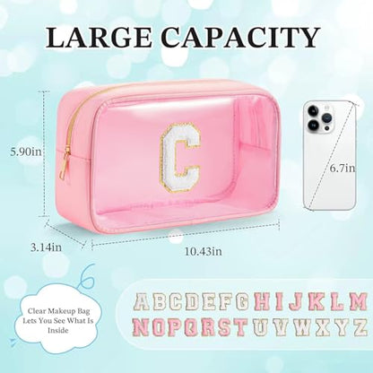 Personalized Initial Clear Makeup Bag Cosmetic Bags Travel Toiletry Bag Essentials Emergency Pouch Gifts for Girls Girlfriend Kids Birthday Graduation Teacher (Pink C) - style: C