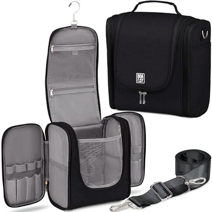 BOACAY Extra Large Hanging Travel Toiletry Bag for Women and Men, Makeup Bag - color: (X-Large) Sapphire Black - Gray Interior