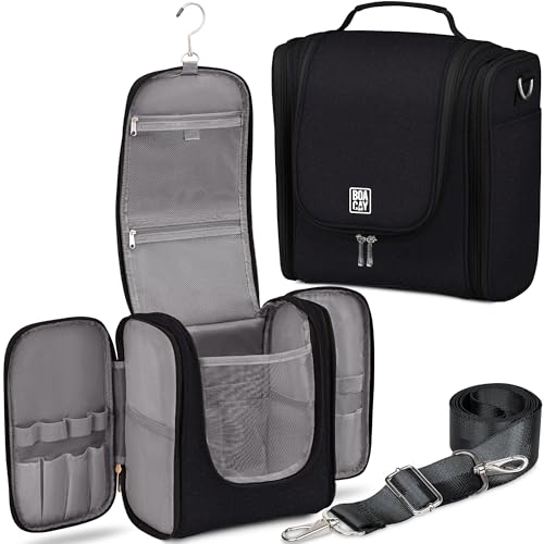 BOACAY Extra Large Hanging Travel Toiletry Bag for Women and Men, Makeup Bag - color: (X-Large) Sapphire Black - Gray Interior