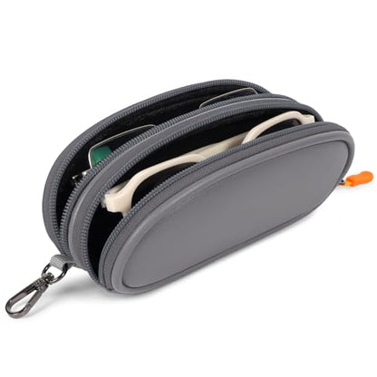 Double Eyeglasses Case Soft Portable Zipper Sunglasses Pouch with Keychain Clip for Men Women - color: Gray Pu