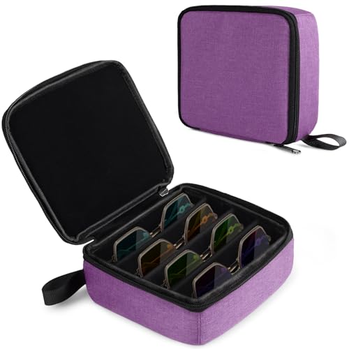 Bukere Travel Sunglasses Organizer Case, Adjustable Slot For Multiple Pairs, Portable Eyeglasses Storage Box for Men Women - color: Purple, style: 4 Slots