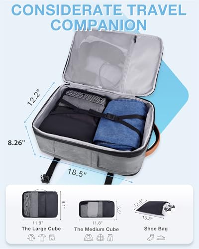 BAGSMART 37L Compression Travel Backpack, Expandable Carry On Backpack with Packing Cubes, Water Resistant Weekender Backpack Fits 17 Inch laptop, Luggage Daypack with Shoe Bag, Grey - color: Grey