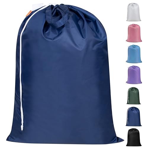 Polecasa Extra Heavy-Duty Laundry Bag 28x36”- Machine Washable Large Storage Bag with Reinforced Handles & Drawstring Closure & ID Tag for College Dorm Travel - Navy - color: Navy, size: 28" x 36" | 1 Pack