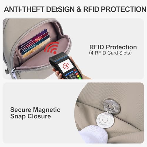 Small Sling Bag for Women, Puffer Crossbody Bag Anti Theft Travel RFID Purses Fanny Packs for Travel Hiking - color: Grey