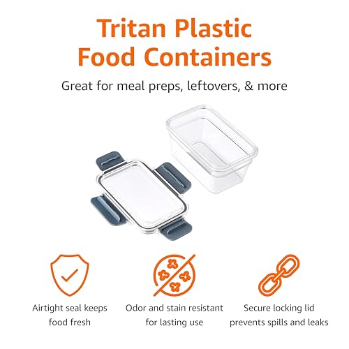 Amazon Basics Tritan Plastic Food Storage Containers with Airtight Locking Lids, 11 Containers, Clear, 22-Piece Set