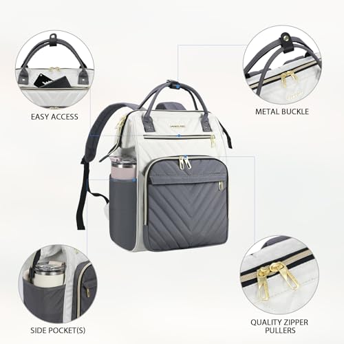 VANKEAN 15.6 Inch Laptop Backpack for Women Fashion Computer Work Bag, Large Capacity Waterproof Backpack, College Daypack Business Travel(Beige-Grey, 15.6 Inch) - color: Beige-grey, size: 15.6 Inch