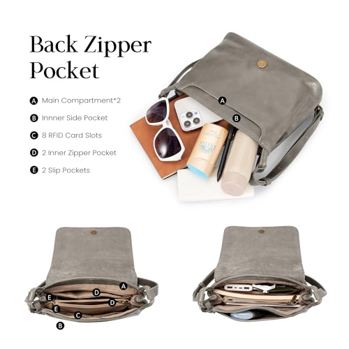 befen Vintage Leather Crossbody Bag for Women Genuine Leather Purse with Multi-Pockets Medium RFID Shoulder Handbag - color: Grey