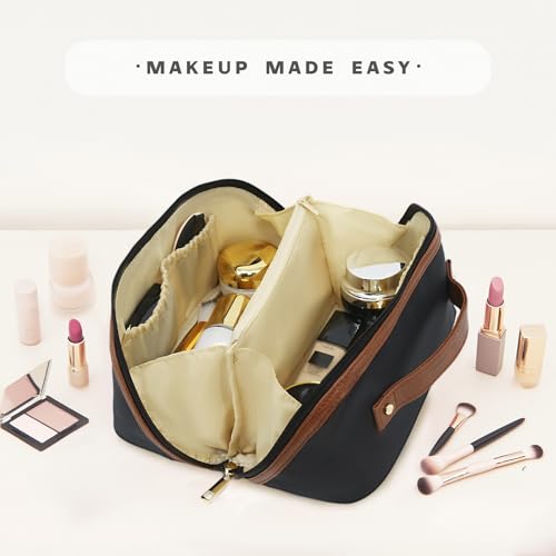 Travel Makeup Bag – Large Cosmetic Organizer with Waterproof Nylon, Smooth Double Zipper & Tear-Resistant Lining, Toiletry Pouch for Women (Black) - color: 05-Black