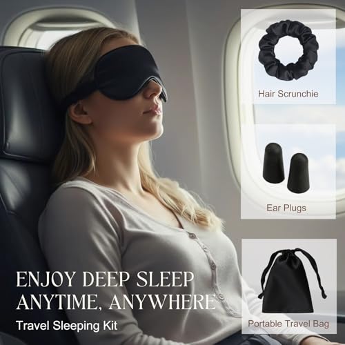 Silk Satin Sleeping Eye Mask, Black Sleep Eye Mask Night Blindfold for Women and Men, Soft Breathable Blackout Eyeshade Eye Cover for Travel, Wedding Bridesmaid Gift - color: Black