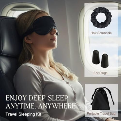 Silk Satin Sleeping Eye Mask, Black Sleep Eye Mask Night Blindfold for Women and Men, Soft Breathable Blackout Eyeshade Eye Cover for Travel, Wedding Bridesmaid Gift - color: Black