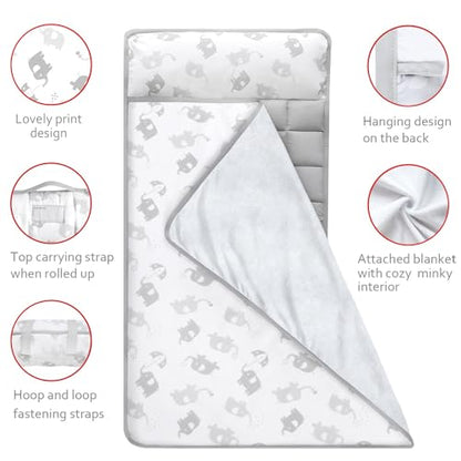 Moonsea Nap Mat for Toddlers Elephant with Pillow Blanket, Lightweight Perfect for Toddlers Preschool, Daycare, Travel Sleeping Bag Boys Girls, 21" x 50" Fit on a Standard Cot - color: elephant