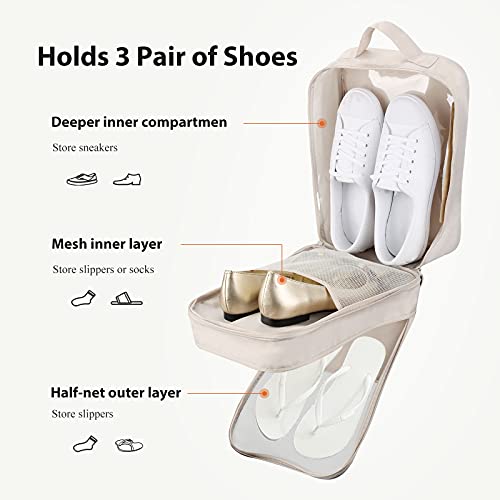 Travel Shoe Bag Holds 3 Pair of Shoes, Hezelf Shoe Storage Pouch for Travel and Daily Use, Travel Suitcase Shoe Organizer, Waterproof - size: Beige