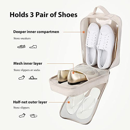 Travel Shoe Bag Holds 3 Pair of Shoes, Hezelf Shoe Storage Pouch for Travel and Daily Use, Travel Suitcase Shoe Organizer, Waterproof - size: Beige