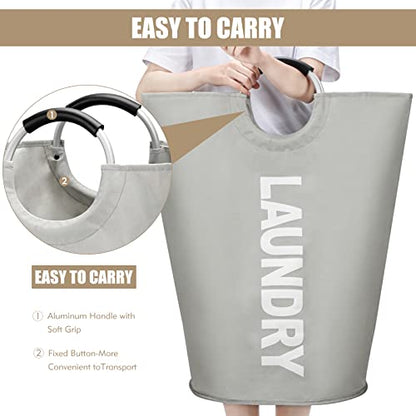 DOKEHOM 90L Large Laundry Basket, Collapsible Laundry Bag, Freestanding Tall Clothes Hamper, Foldable Washing Bin (Grey) - color: Light Grey, size: 90L